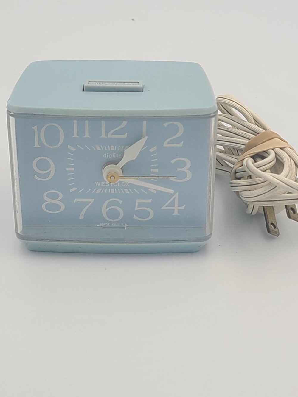 Vintage Westclox Cube Drowse Dialite Alarm Clock Blue Model 22256 Retro MCM